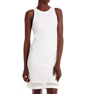 AQUA Crochet Tank Dress  White Sleeveless Pullover Crewneck Size Small